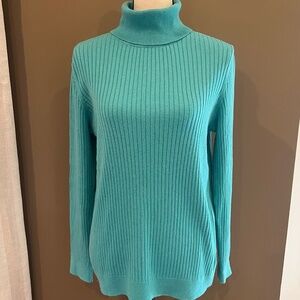 Talbots Women's Turquoise Ribbed Knit Turtleneck Soft Sweater, Size Large